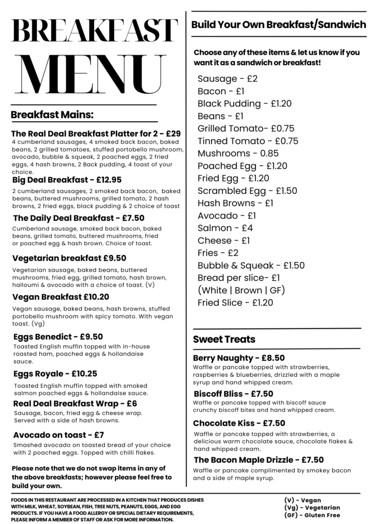 Breakfast Menu - It's The Real Deal